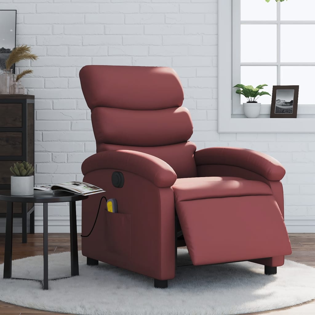 Fauteuil Verstelbaar Elektrisch Kunstleer Wijnrood
