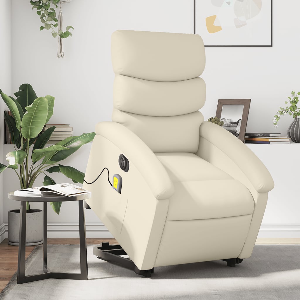 Sta-Op-Massagestoel Elektrisch Kunstleer Kleurig Crème