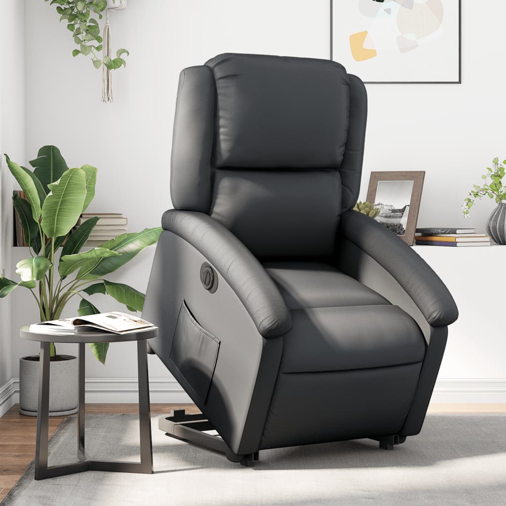 Sta-Op-Massagestoel Elektrisch Echt Leer Zwart