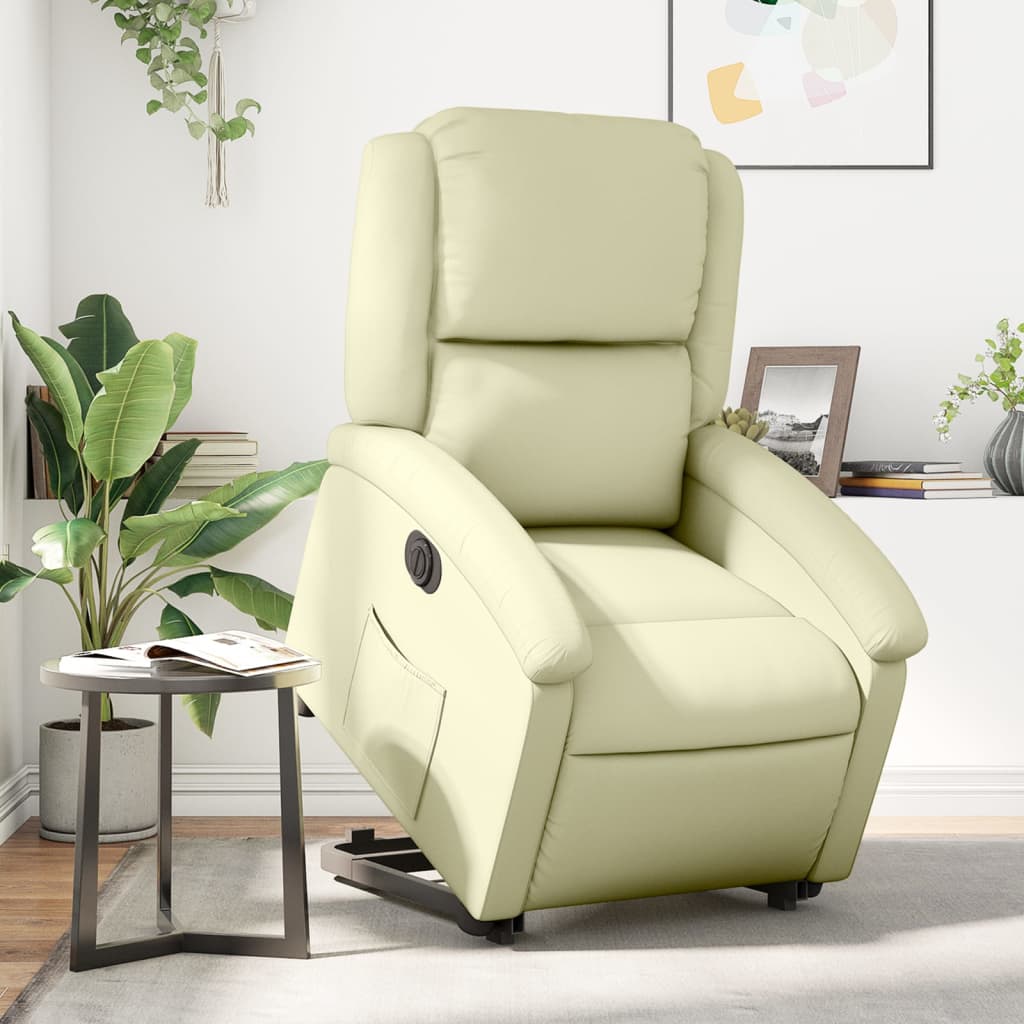 Sta-Op-Massagestoel Elektrisch Echt Leer Kleurig Crème