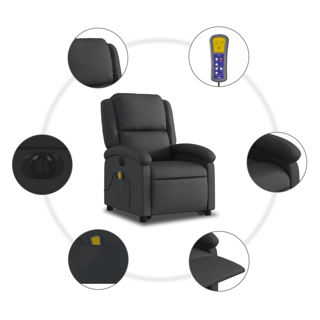 Sta-Op-Massagestoel Elektrisch Echt Leer Zwart