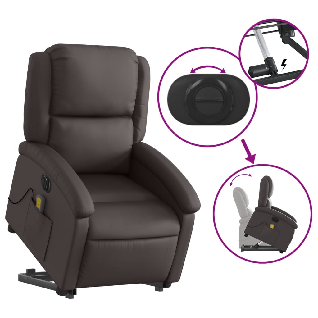 Sta-Op-Massagestoel Elektrisch Echt Leer Donkerbruin