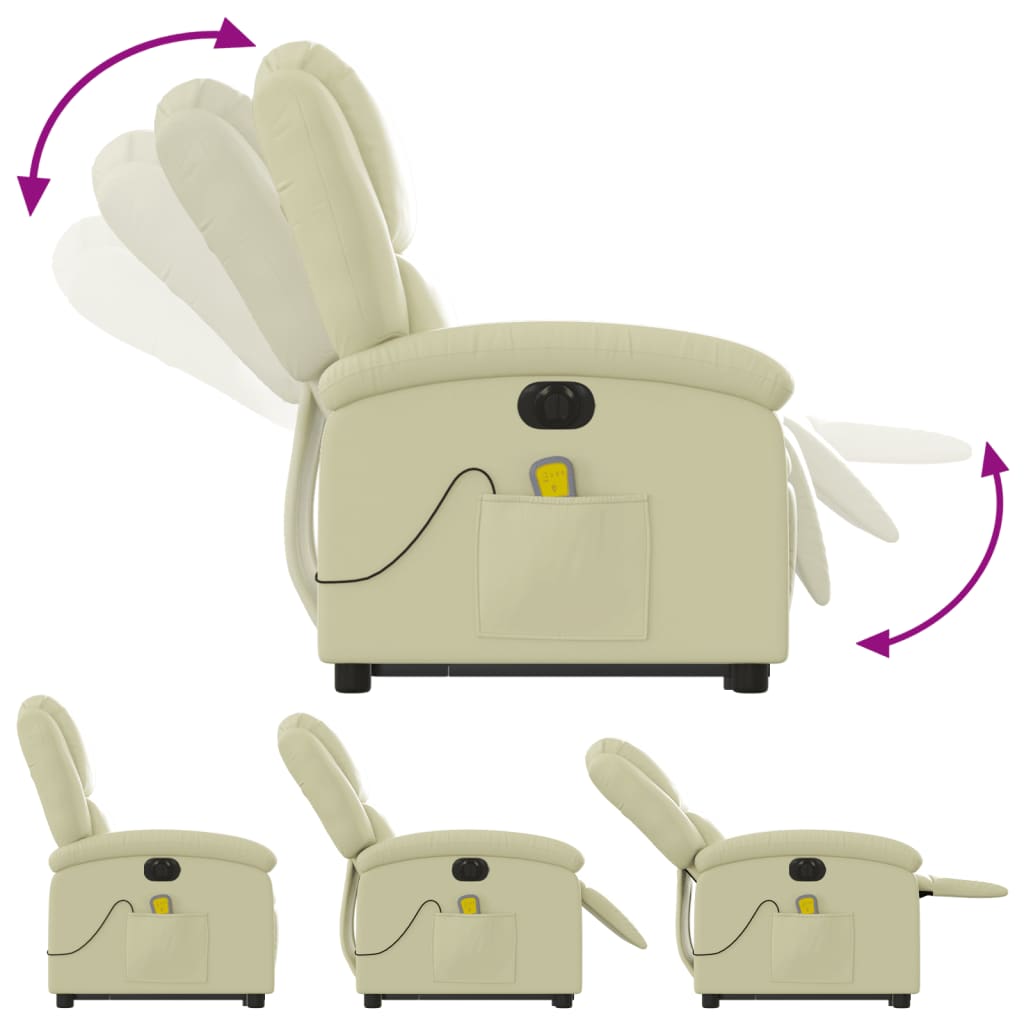 Sta-Op-Massagestoel Elektrisch Echt Leer Kleurig Crème
