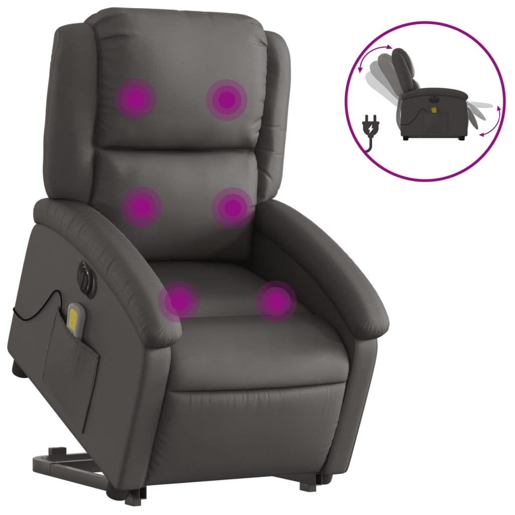 Sta-Op-Massagestoel Elektrisch Echt Leer Grijs