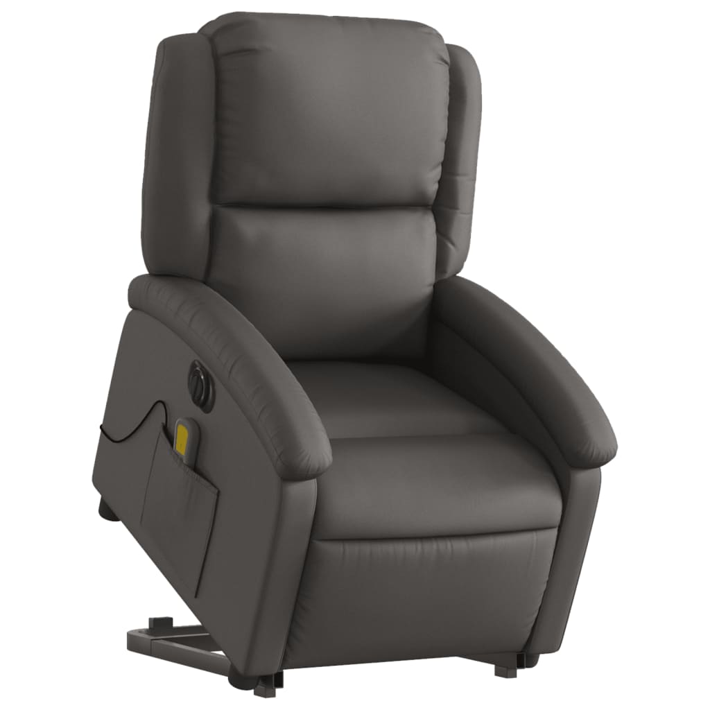 Sta-Op-Massagestoel Elektrisch Echt Leer Grijs