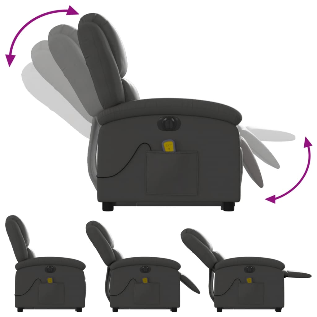 Sta-Op-Massagestoel Elektrisch Echt Leer Grijs