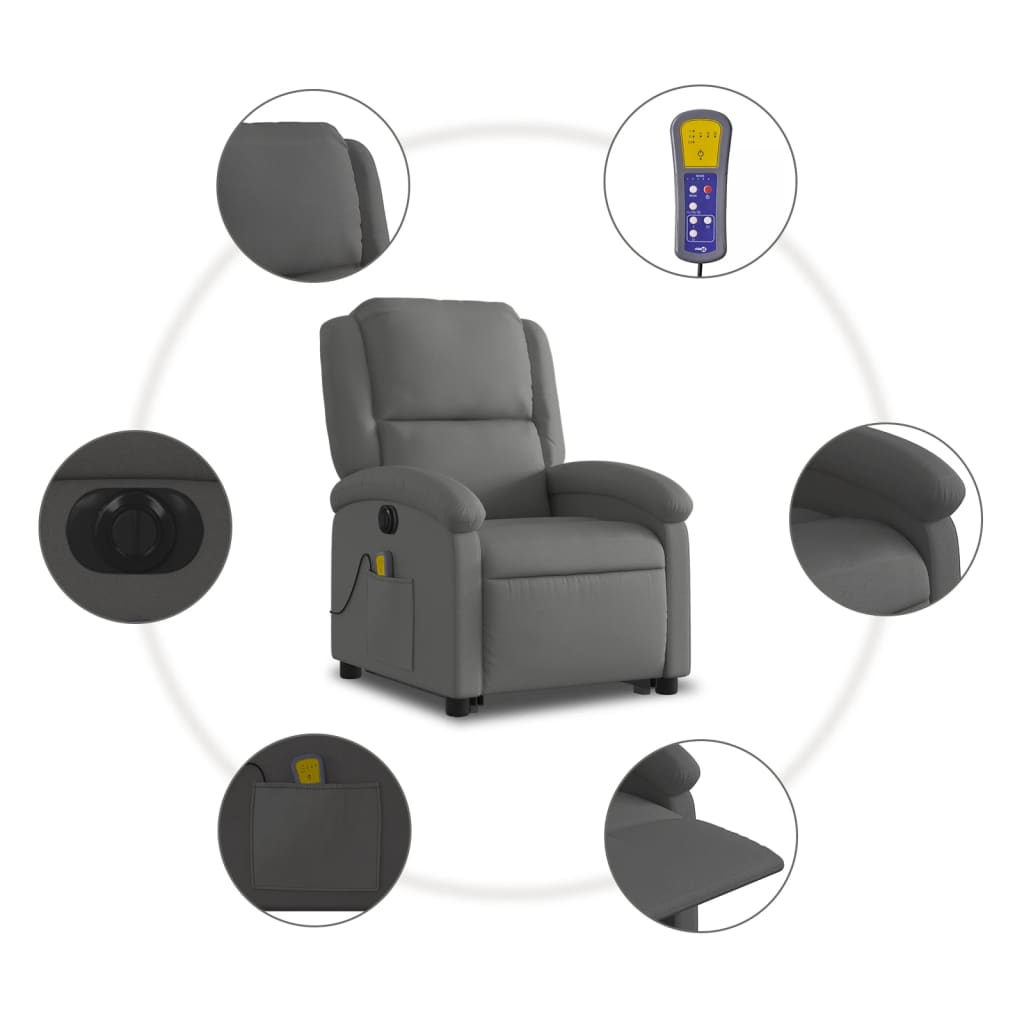 Sta-Op-Massagestoel Elektrisch Echt Leer Grijs