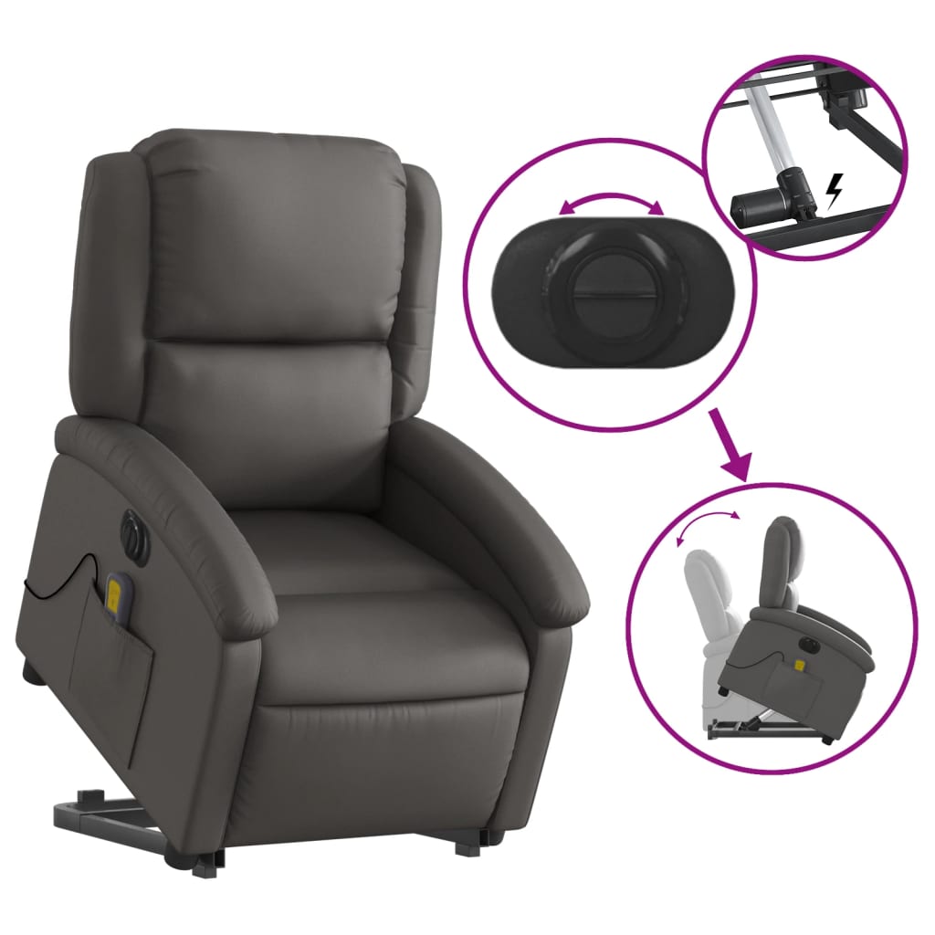Sta-Op-Massagestoel Elektrisch Echt Leer Grijs