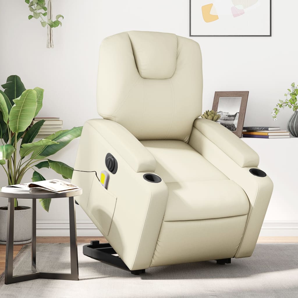 Sta-Op-Massagestoel Elektrisch Kunstleer Kleurig Crème