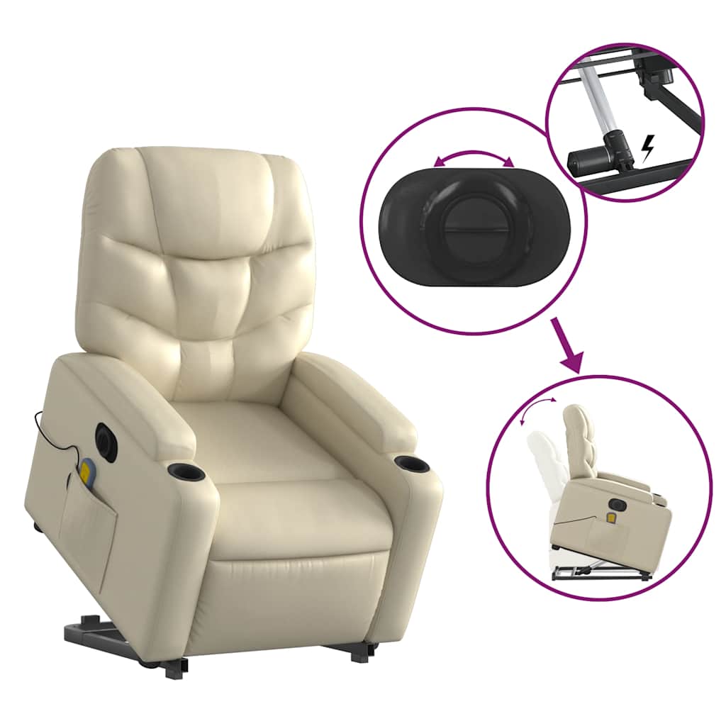 Sta-Op-Massagestoel Elektrisch Kunstleer Kleurig Crème