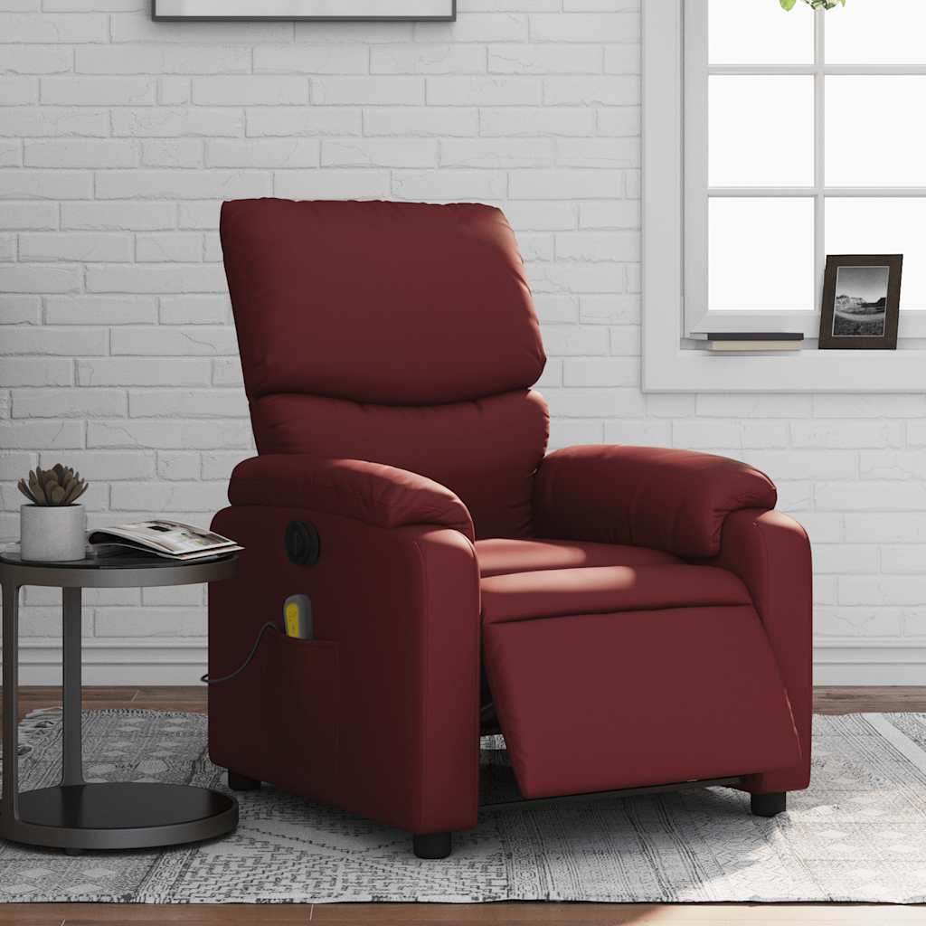 Fauteuil Verstelbaar Elektrisch Kunstleer Wijnrood