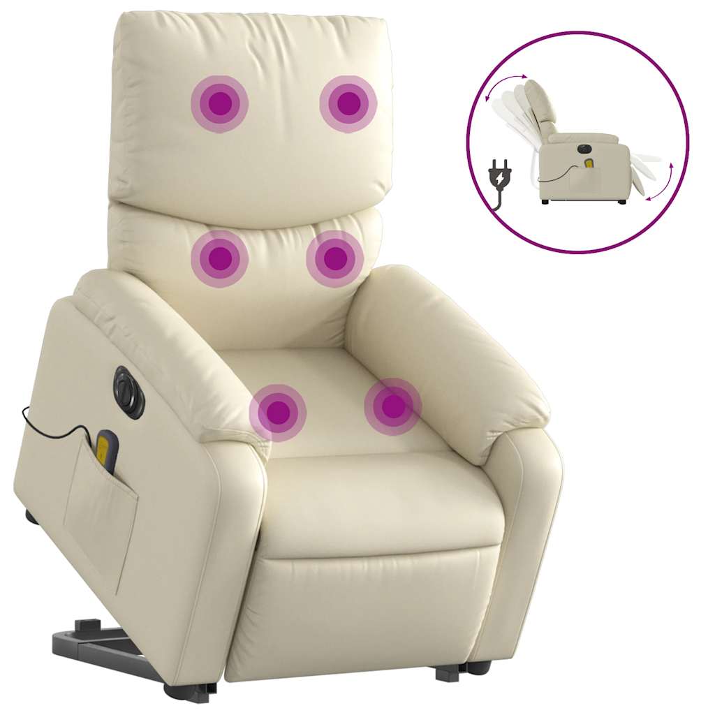 Sta-Op-Massagestoel Elektrisch Kunstleer Kleurig Crème
