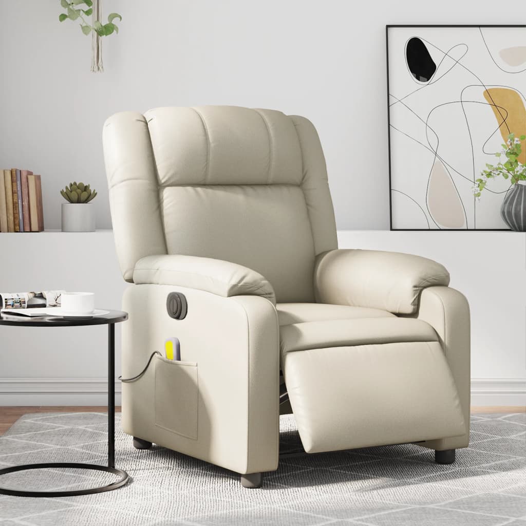 Massagestoel Verstelbaar Elektrisch Kunstleer Kleurig Crème