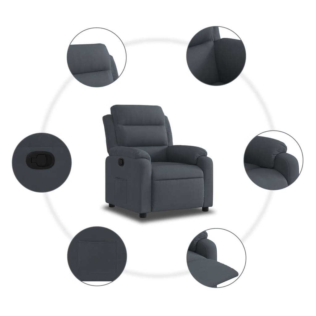 Fauteuil Verstelbaar Fluweel Donkergrijs