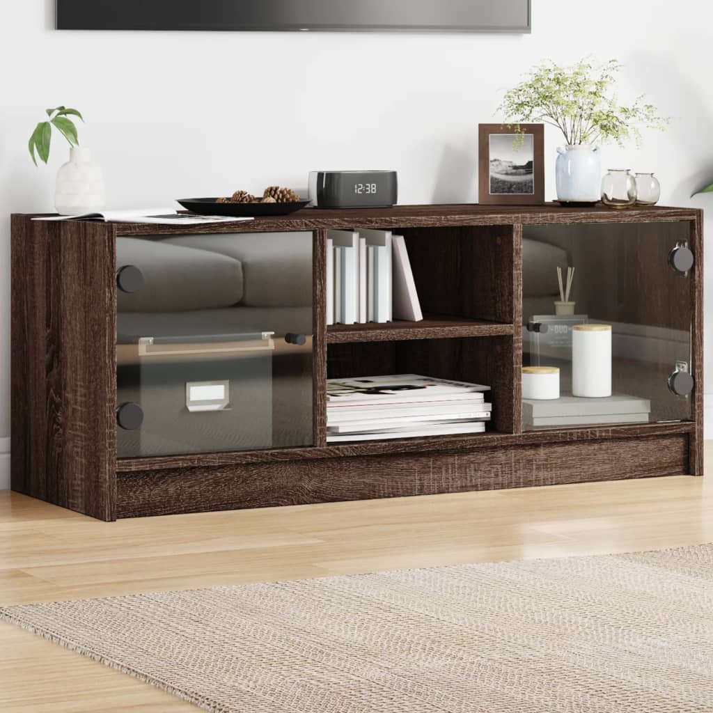 Tv-Meubel Met Glazen Deuren 02X37X42 Cm