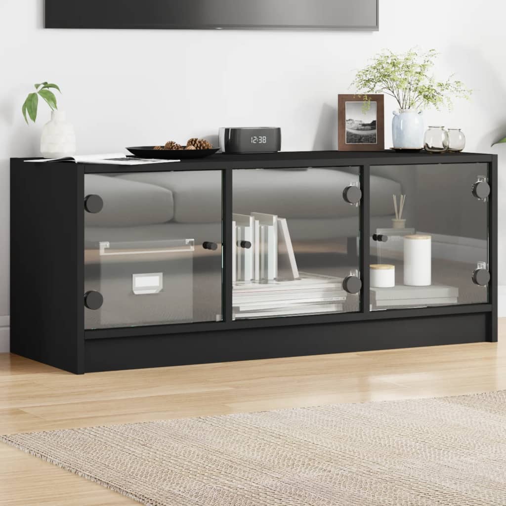 Tv-Meubel Met Glazen Deuren 02X37X42 Cm
