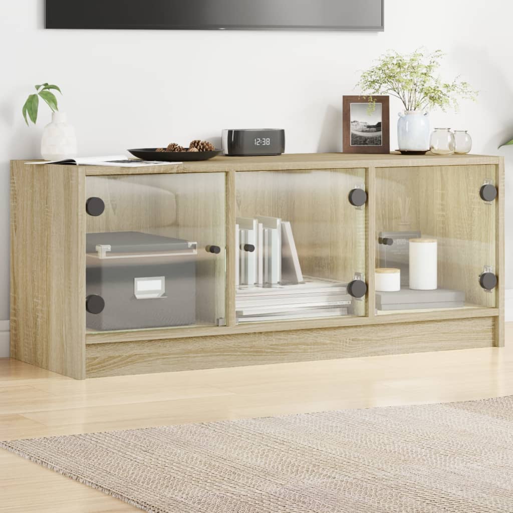 Tv-Meubel Met Glazen Deuren 02X37X42 Cm
