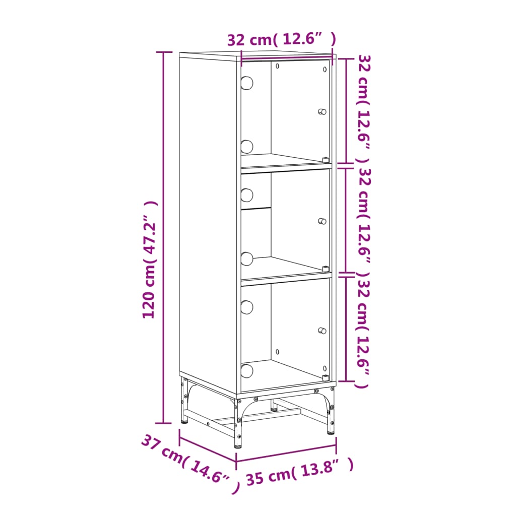 Hoge Kast Met Glazen Deuren 35X37X120 Cm