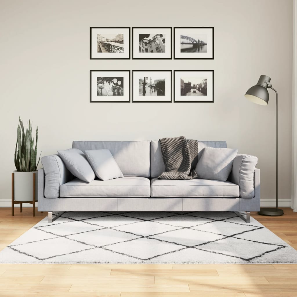 Vloerkleed Pamplona Shaggy Hoogpolig Crème En Zwart Cream And Black