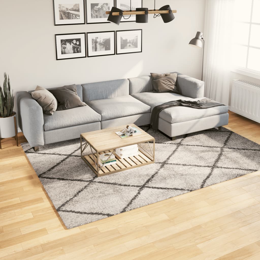 Vloerkleed Pamplona Shaggy Hoogpolig Beige En Antraciet
