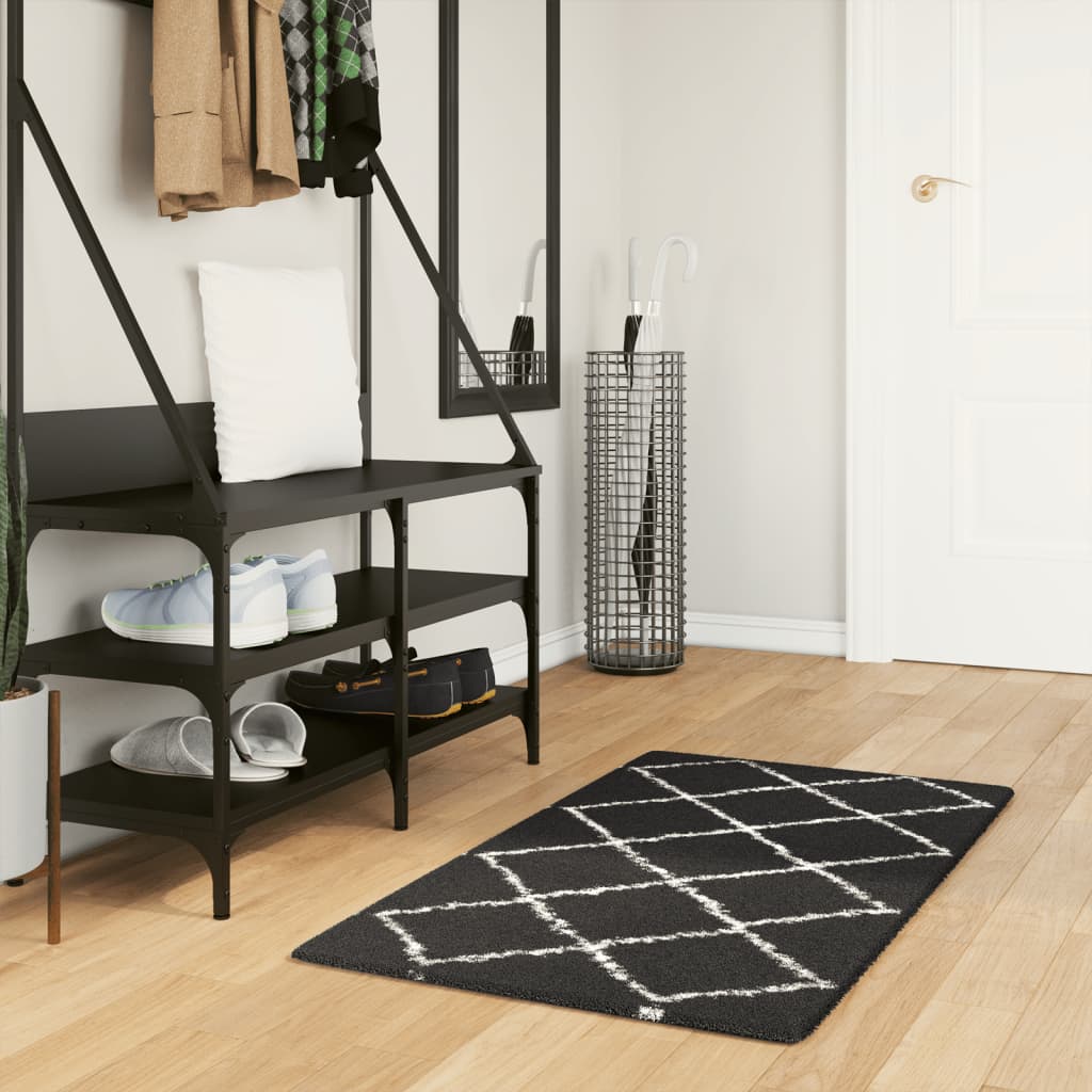 Vloerkleed Shaggy Hoogpolig Modern Zwart En Crème