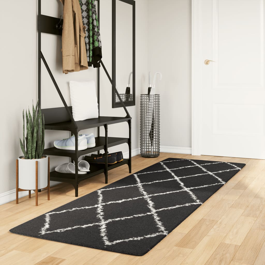 Vloerkleed Shaggy Hoogpolig Modern Zwart En Crème