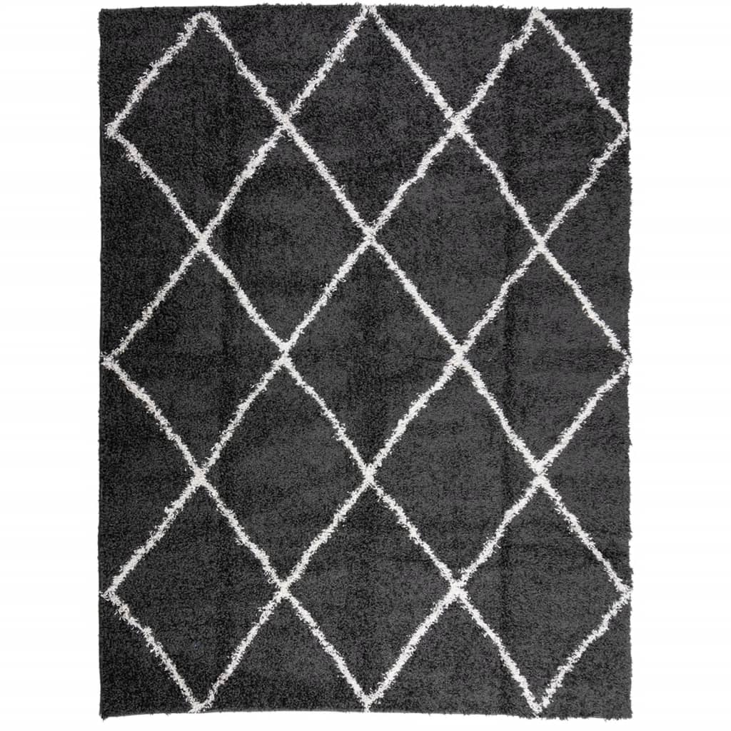 Vloerkleed Shaggy Hoogpolig Modern Zwart En Crème