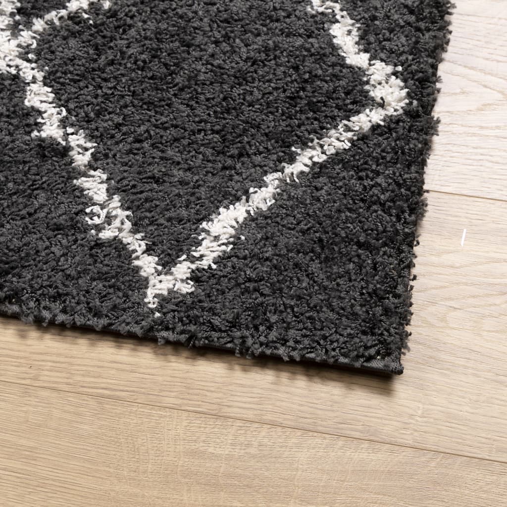 Vloerkleed Shaggy Hoogpolig Modern Zwart En Crème