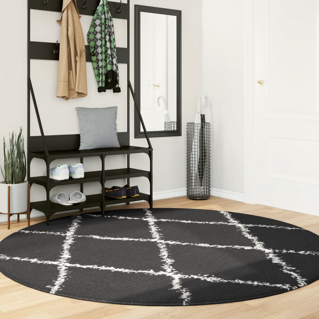 Vloerkleed Shaggy Hoogpolig Modern Zwart En Crème