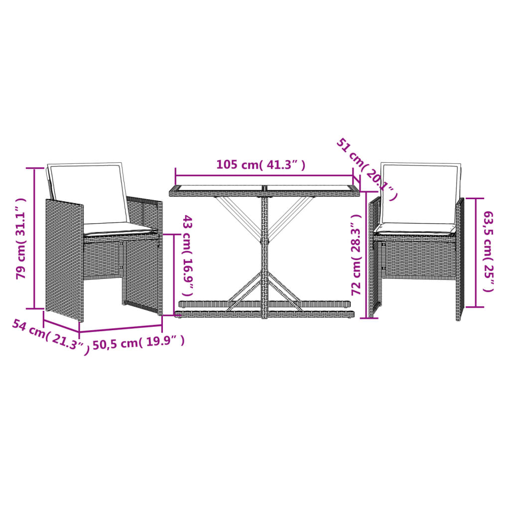 3-Delige Bistroset Met Kussens Poly Rattan Beige