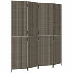 Kamerscherm 4 Panelen Poly Rattan Grijs