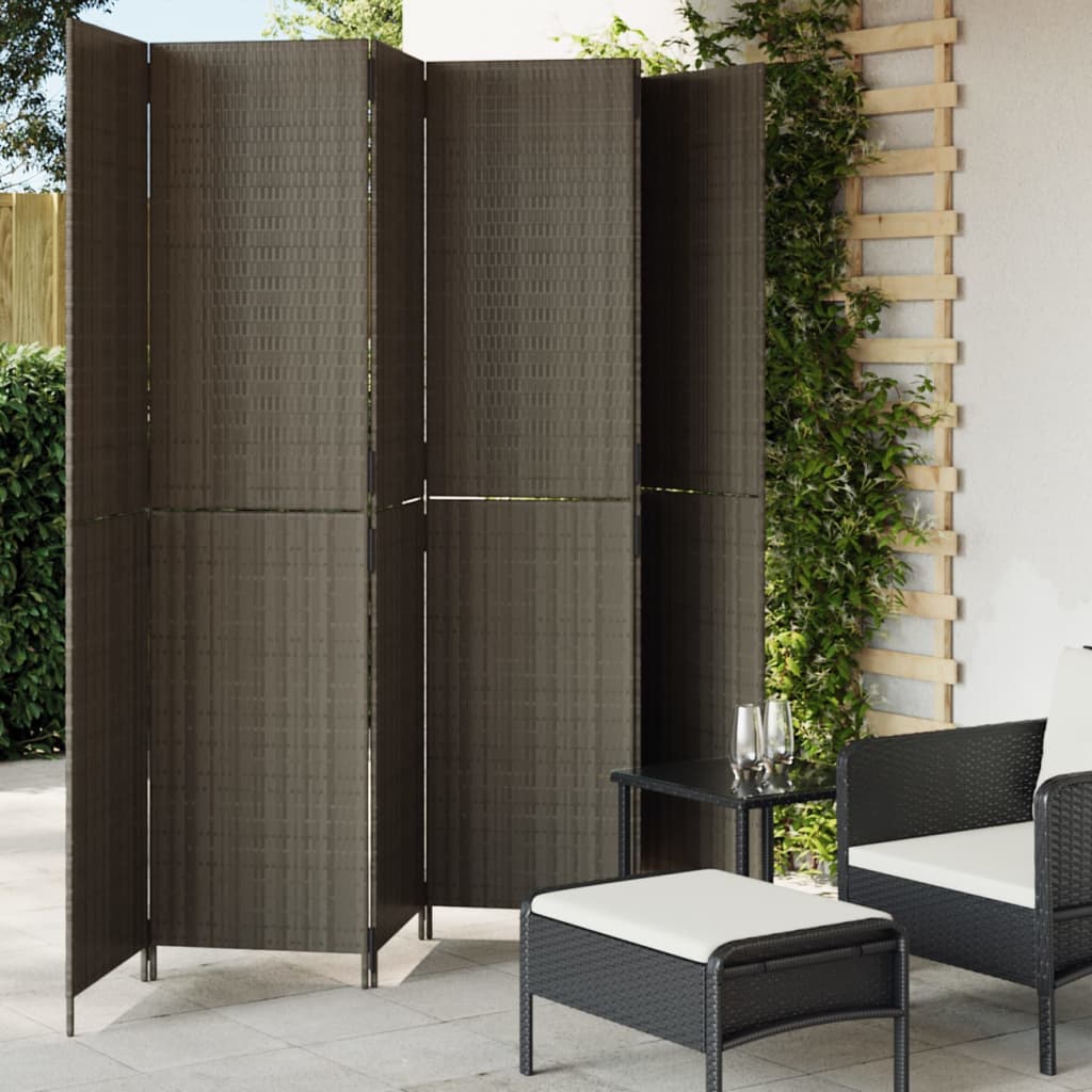 Kamerscherm 4 Panelen Poly Rattan Grijs