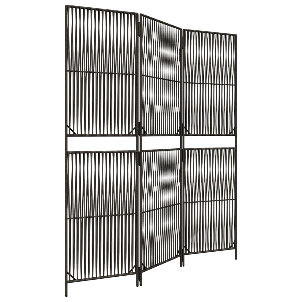 Kamerscherm 3 Panelen Poly Rattan Grijs