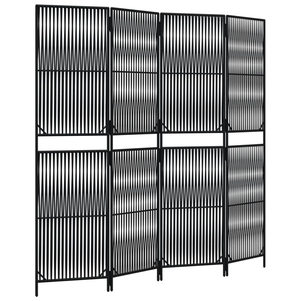 Kamerscherm 4 Panelen Poly Rattan Zwart