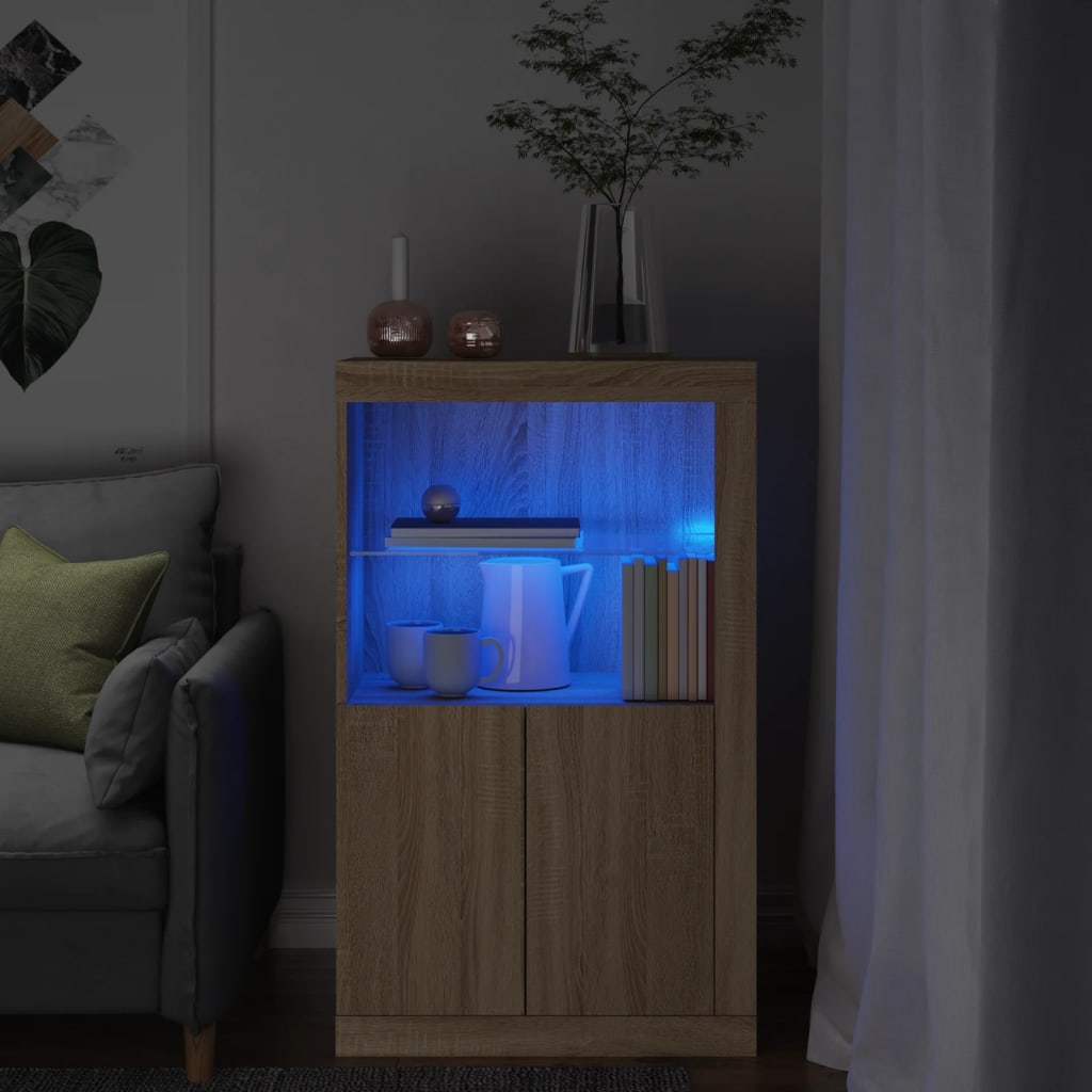 Bijzetkast Met Led-Verlichting Bewerkt Hout Kleurig