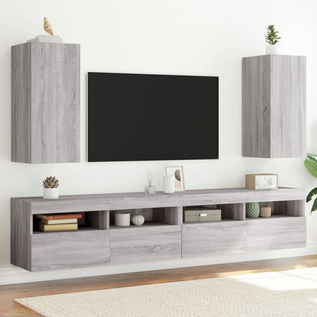Tv-Wandmeubel Met Led-Verlichting Grijs Sonoma