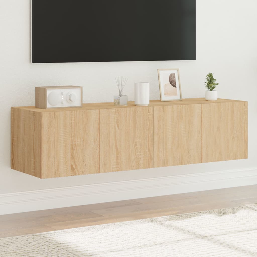 Tv-Wandmeubel Met Led-Verlichting Kleur Sonoma Eiken