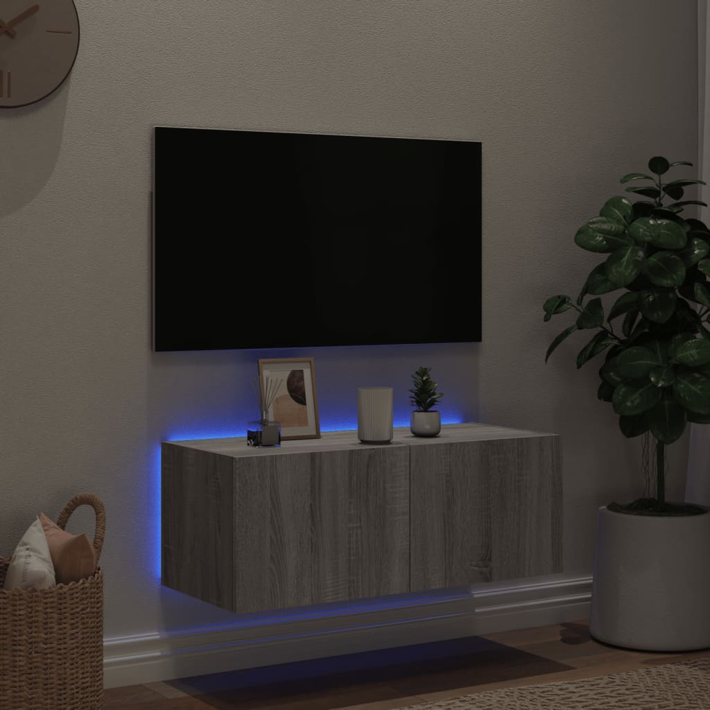 Tv-Wandmeubel Met Led-Verlichting Grijs Sonoma