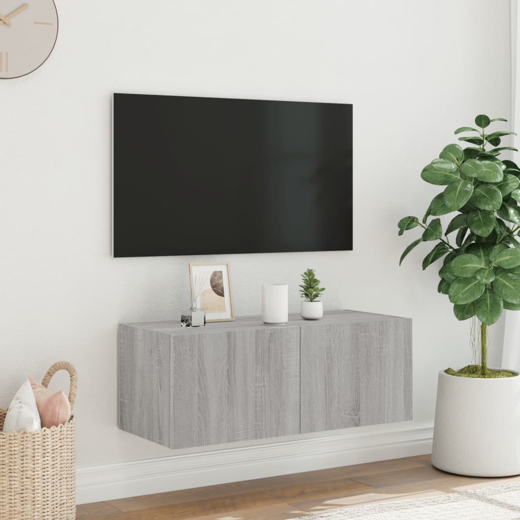 Tv-Wandmeubel Met Led-Verlichting Grijs Sonoma