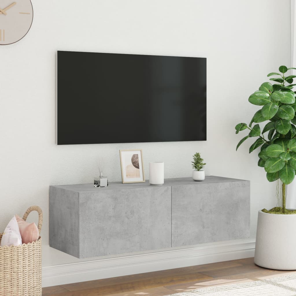 Tv-Wandmeubel Met Led-Verlichting Betongrijs
