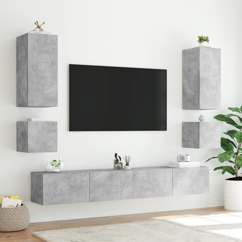 Tv-Wandmeubel Met Led-Verlichting Betongrijs