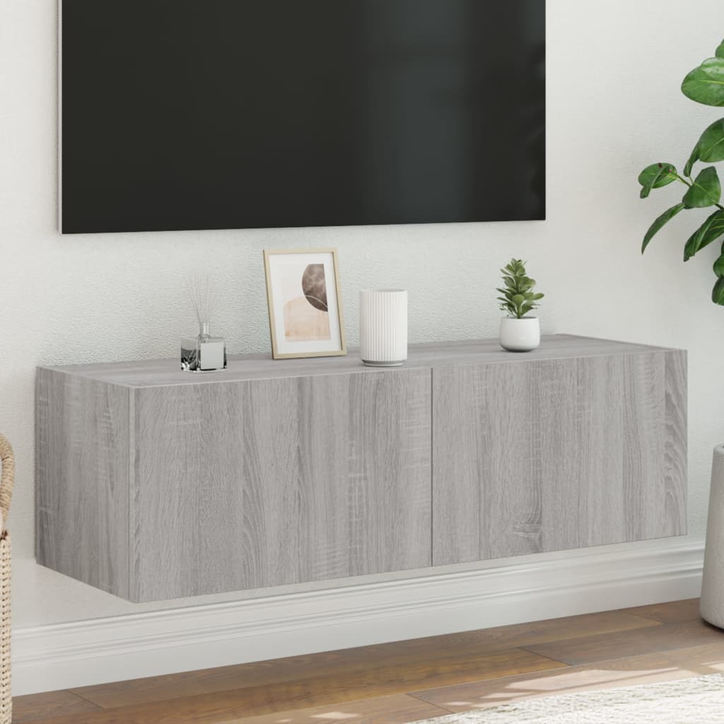 Tv-Wandmeubel Met Led-Verlichting Grijs Sonoma