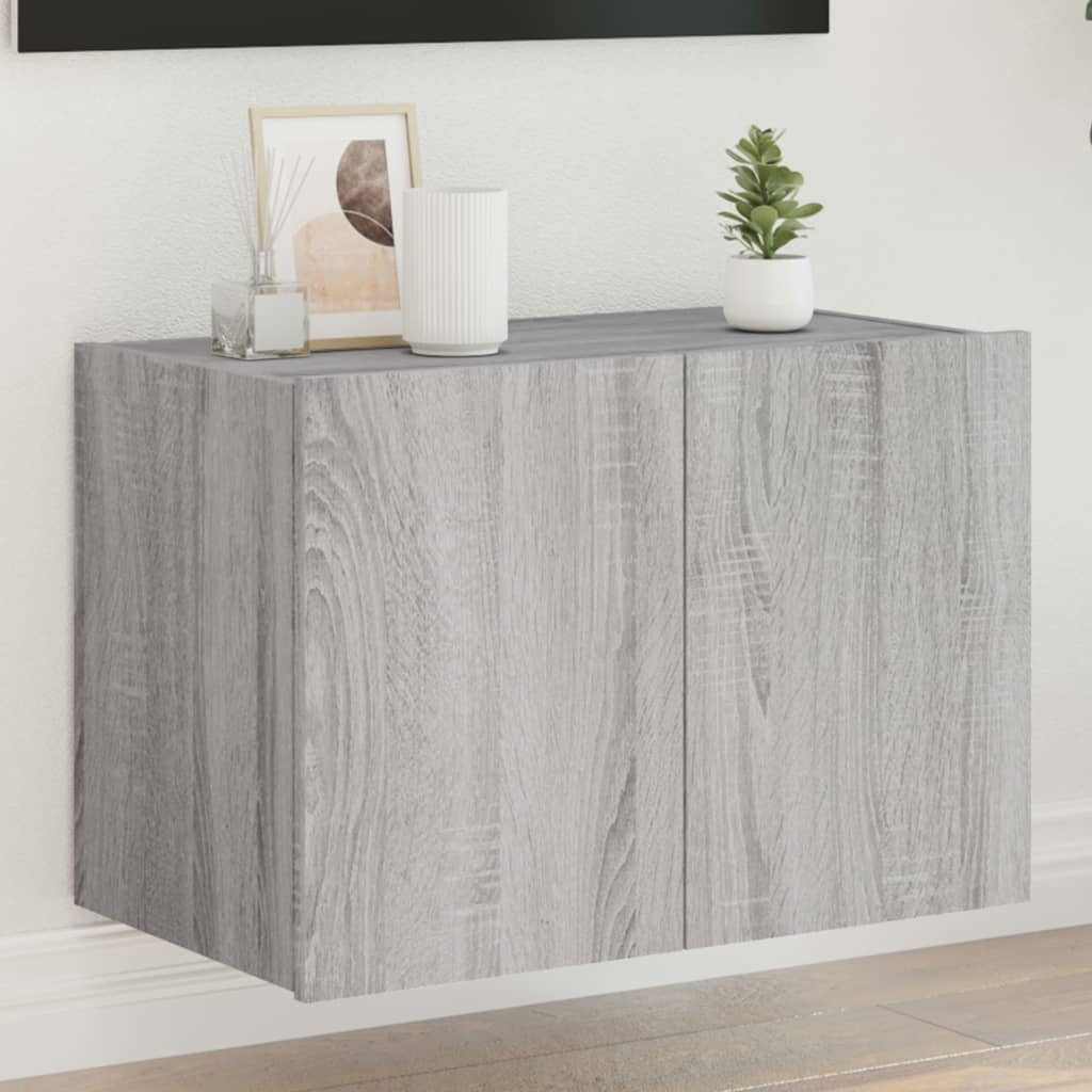 Tv-Wandmeubel Met Led-Verlichting Grijs Sonoma