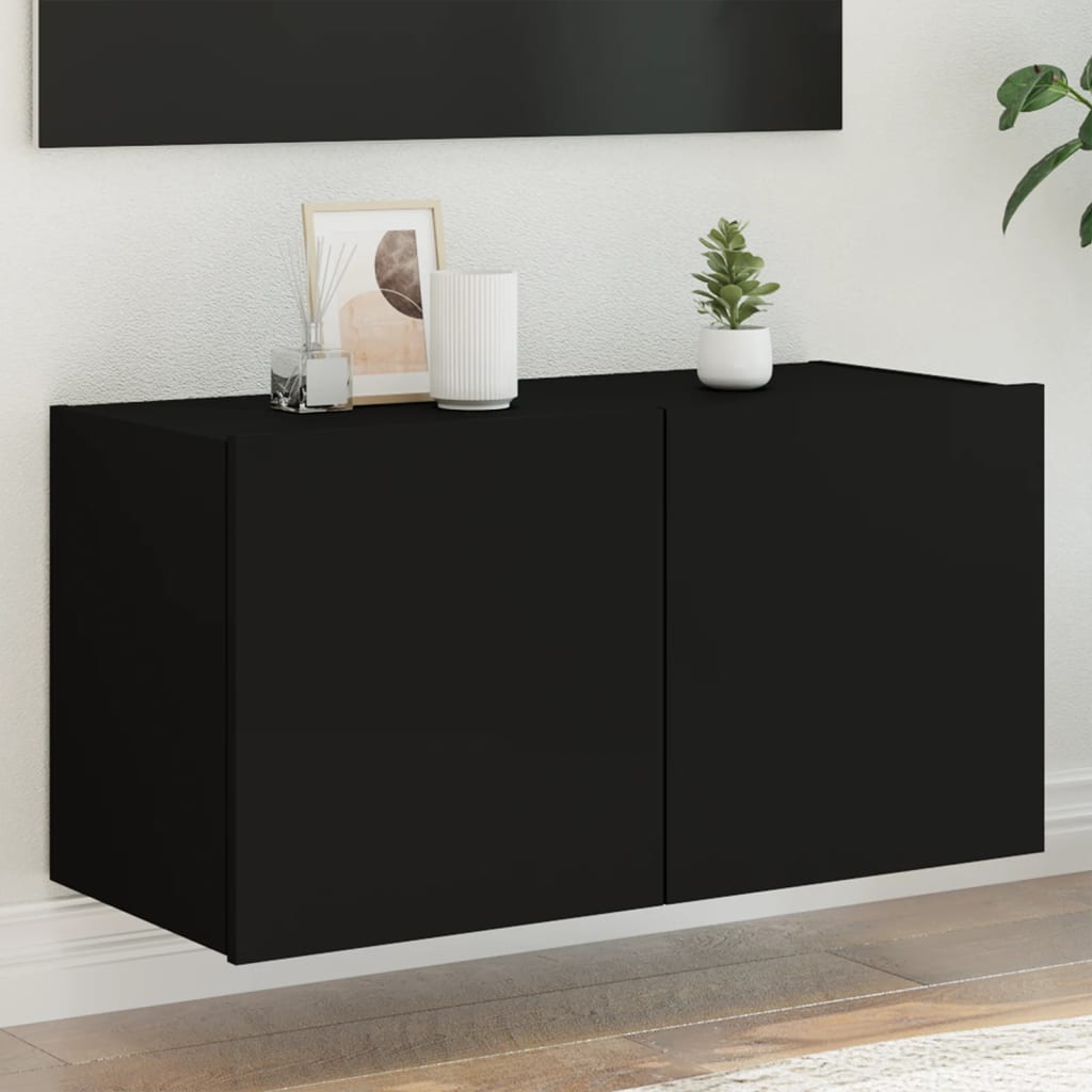 Tv-Wandmeubel Met Led-Verlichting Zwart