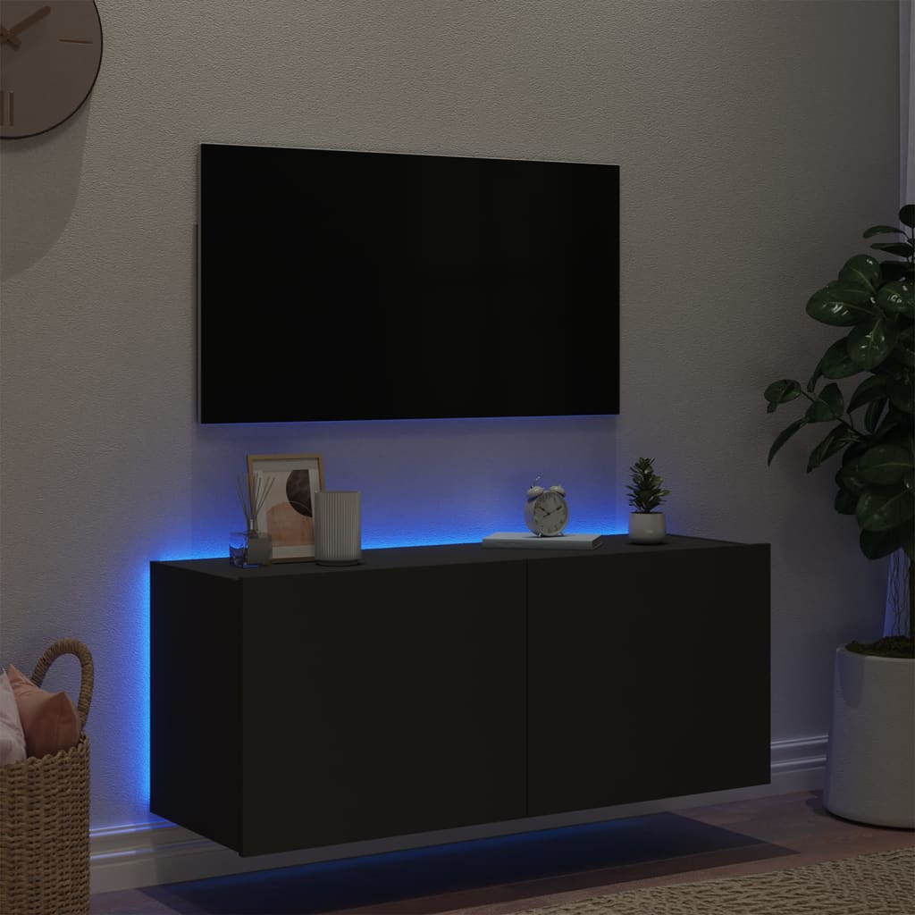 Tv-Wandmeubel Met Led-Verlichting Zwart