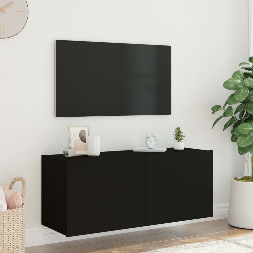 Tv-Wandmeubel Met Led-Verlichting Zwart