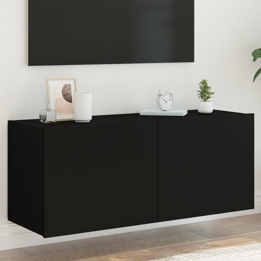 Tv-Wandmeubel Met Led-Verlichting Zwart