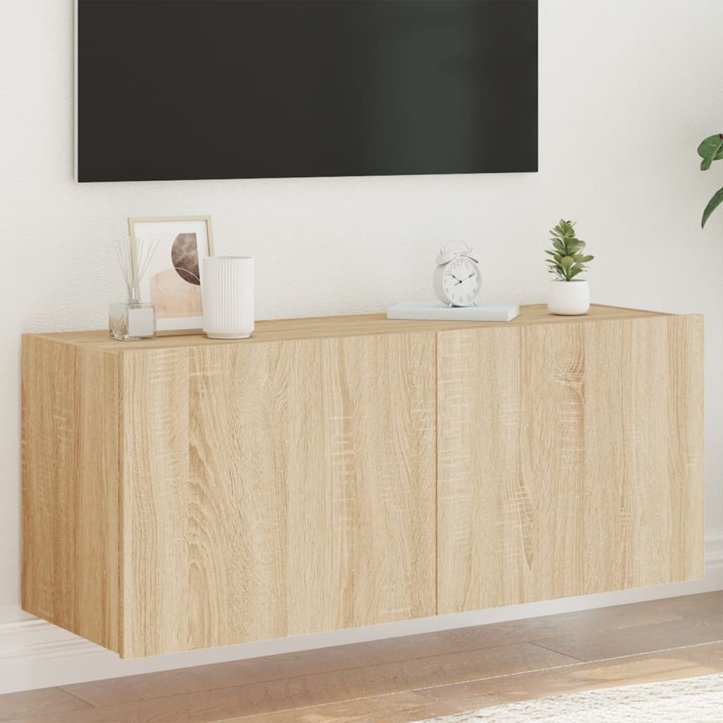 Tv-Wandmeubel Met Led-Verlichting Kleur Sonoma Eiken