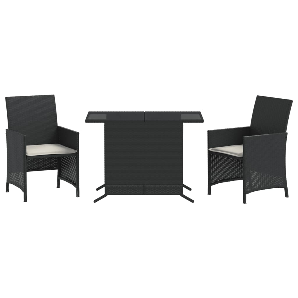 3-Delige Bistroset Met Kussens Poly Rattan Zwart