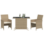 3-Delige Bistroset Met Kussens Poly Rattan Beige